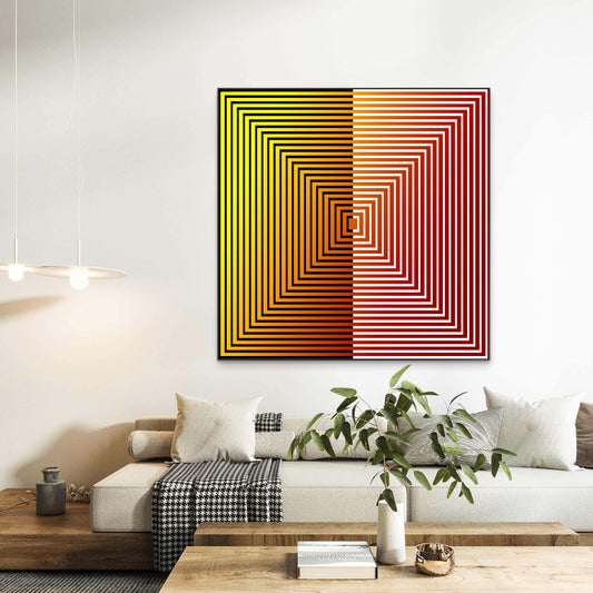Tableau contemporain Kinetic Field avec lignes géométriques concentriques et effet de profondeur optique.
