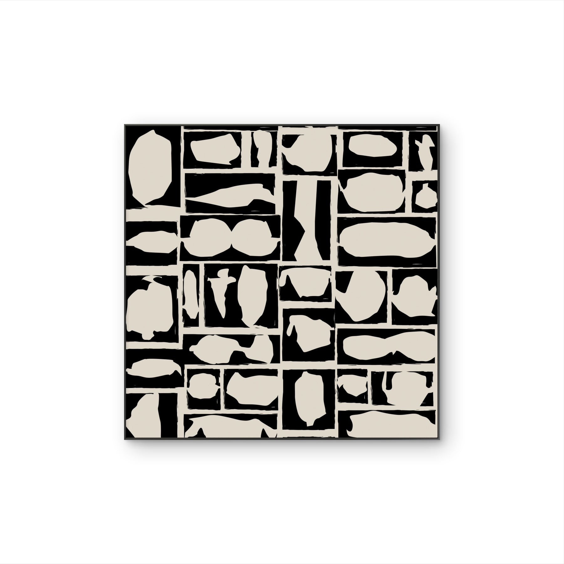 Tableau sur toile contemporain Grid Form en noir et ivoire