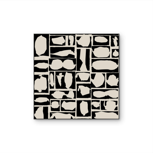 Tableau sur toile contemporain Grid Form en noir et ivoire