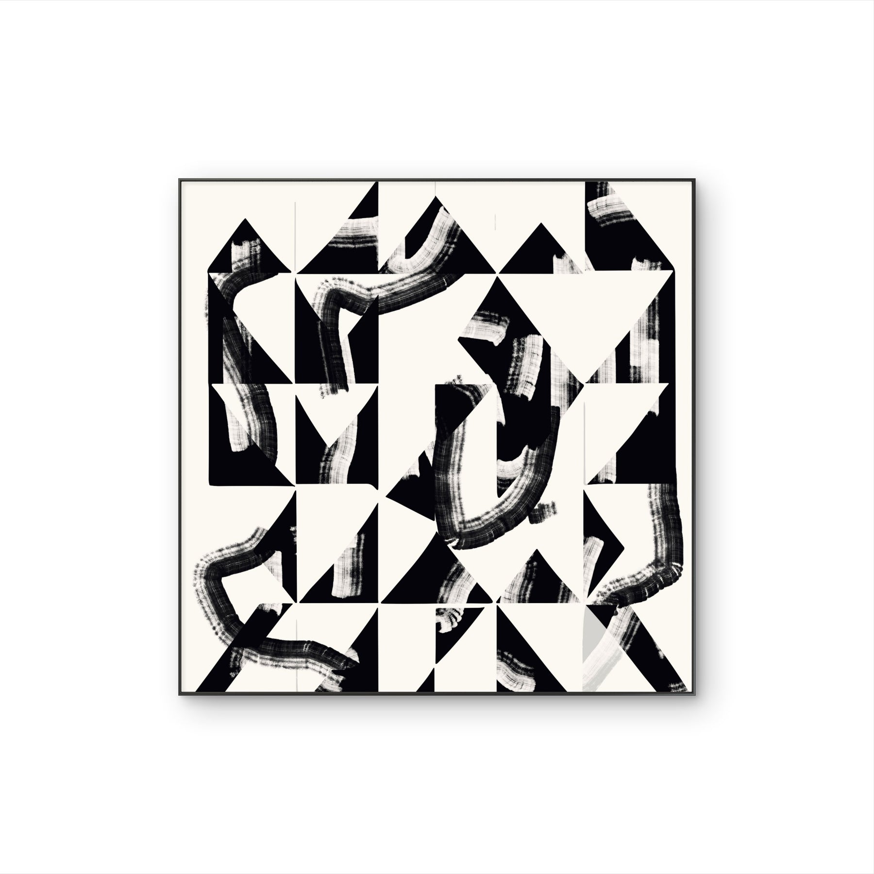 Tableau sur toile contemporain Structured Path noir et ivoire aux lignes construites