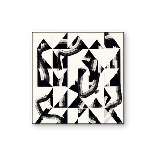 Tableau sur toile contemporain Structured Path noir et ivoire aux lignes construites