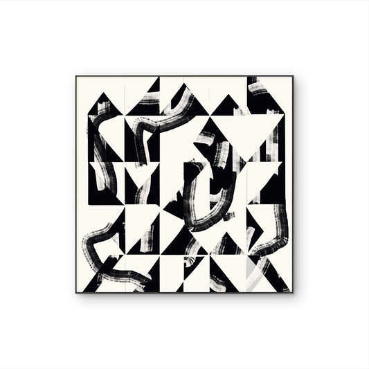 Tableau sur toile contemporain Structured Path noir et ivoire aux lignes construites