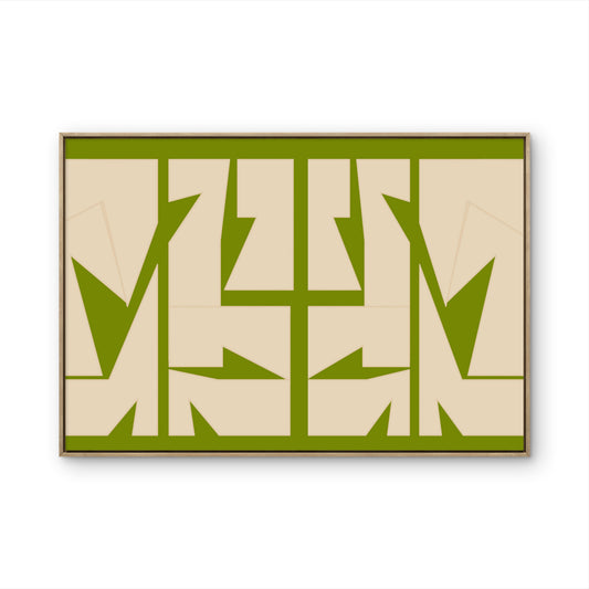 Tableau contemporain Balanced Form avec composition abstraite géométrique en tons beige et vert.