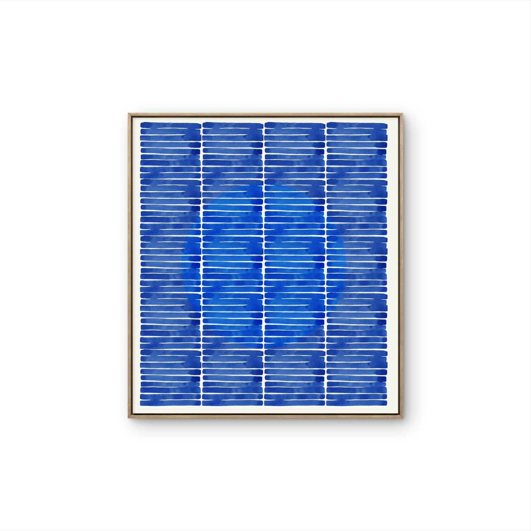 Tableau Blue Lines avec composition abstraite de lignes bleues répétées sur fond clair, dans un style contemporain et minimaliste.