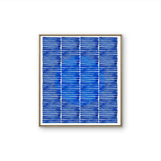 Tableau Blue Lines avec composition abstraite de lignes bleues répétées sur fond clair, dans un style contemporain et minimaliste.