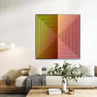 Tableau contemporain Kinetic Field avec lignes géométriques concentriques et effet de profondeur optique.