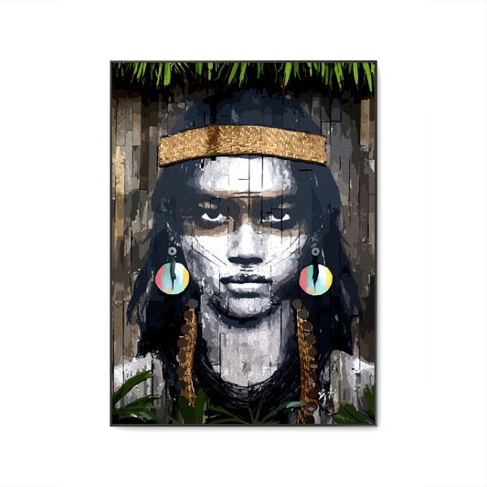 Tableau sur toile contemporain Tribal Grace représentant un portrait féminin tribal stylisé